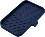 MicoYang Silicone Soap Dish with Drain Spout, Self-Draining Sink Organizer Tray for Bathroom and Kitchen, Sponges, Dispensers and Soap Holder, Non-Slip and Dishwasher Safe, Black (Compact, 4.9"×3.2")