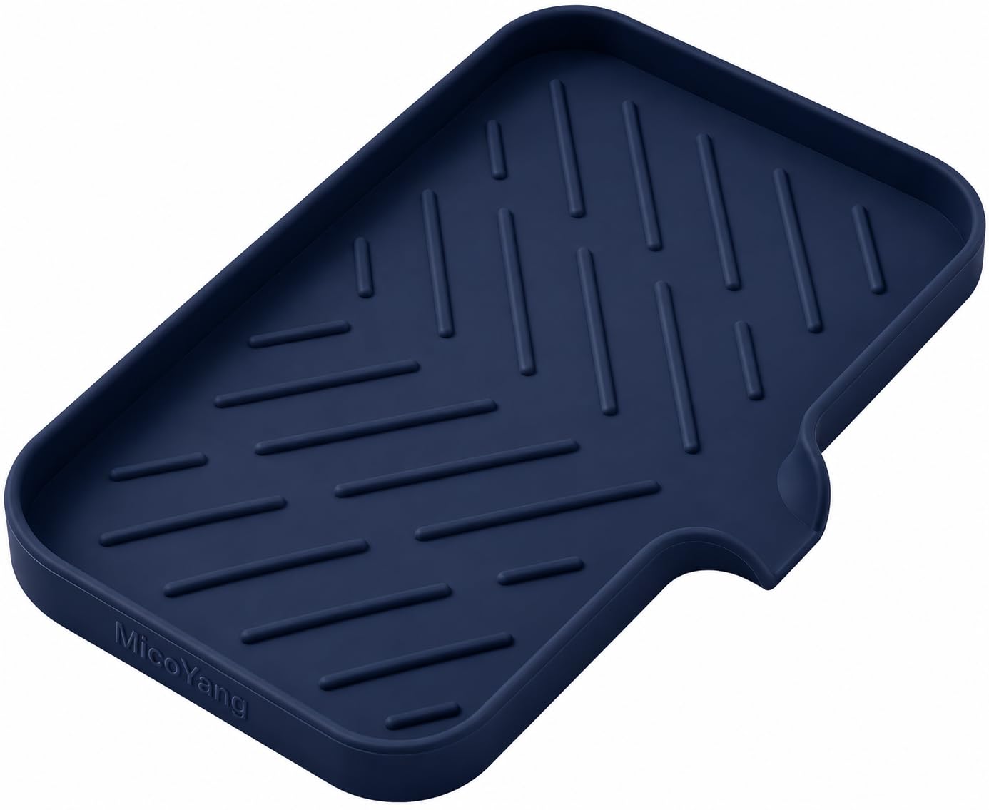 MicoYang Silicone Soap Dish with Drain Spout, Self-Draining Sink Organizer Tray for Bathroom and Kitchen, Sponges, Dispensers and Soap Holder, Non-Slip and Dishwasher Safe, Black (Compact, 4.9"×3.2")