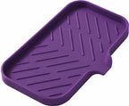 MicoYang Silicone Soap Dish with Drain Spout, Self-Draining Sink Organizer Tray for Bathroom and Kitchen, Sponges, Dispensers and Soap Holder, Non-Slip and Dishwasher Safe, Black (Compact, 4.9"×3.2")