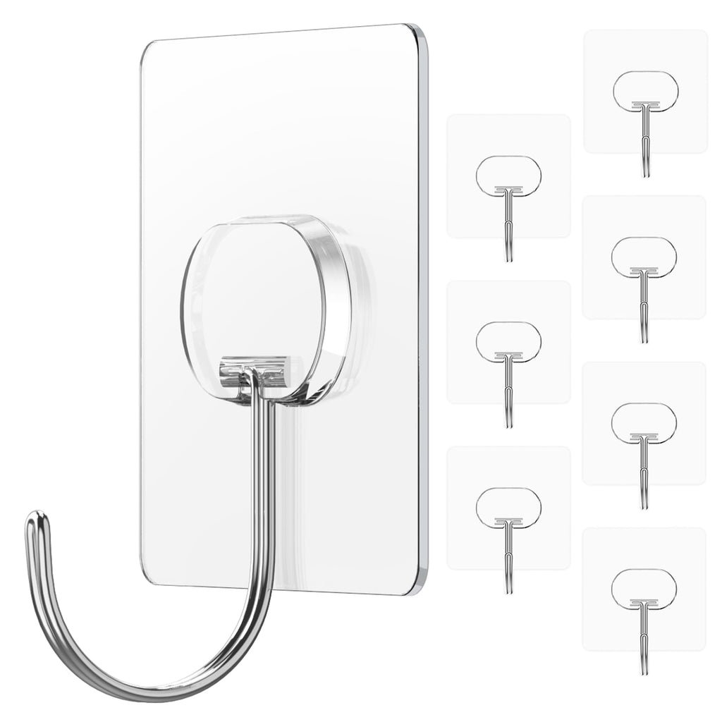 Adhesive Wall Hooks No Drill Clear Heavy Duty, 13LB Sticky 12 Pack