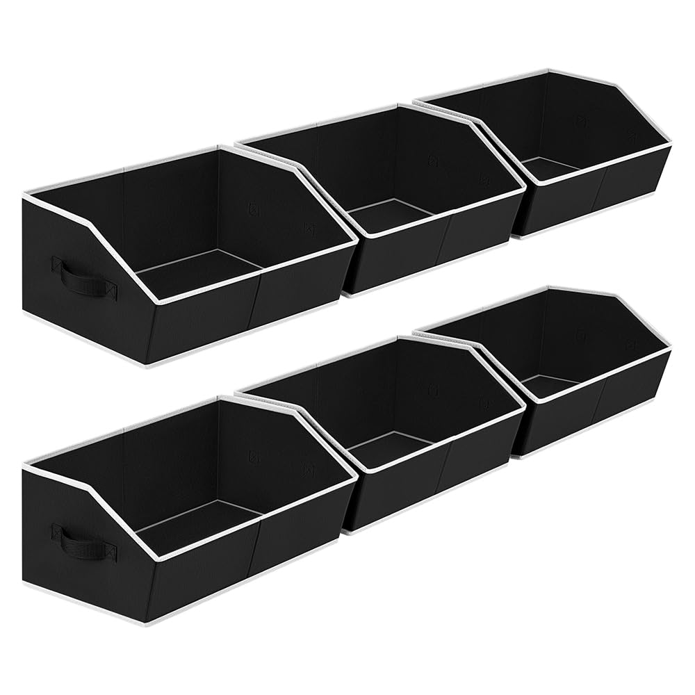 Homsorout Closet Organizers Bins 6 Packs - Large Closet Shelf Organizer with Handles, Fabric Trapezoid Storage Bins, Collapsible Storage Cubes for Clothes, Towels, Light Gray