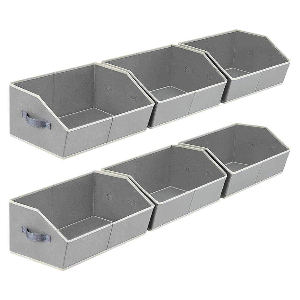 Homsorout Closet Organizers Bins 6 Packs - Large Closet Shelf Organizer with Handles, Fabric Trapezoid Storage Bins, Collapsible Storage Cubes for Clothes, Towels, Light Gray