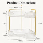 2-Tiers Plastic Corner Bathroom Counter Organizer - Gold Metal Pole Shelves, Makeup Organizer Storage Rack, Cosmetic Perfume Tray Holder for Vanity Sink, Bathroom Gadget, Bathroom Accessories