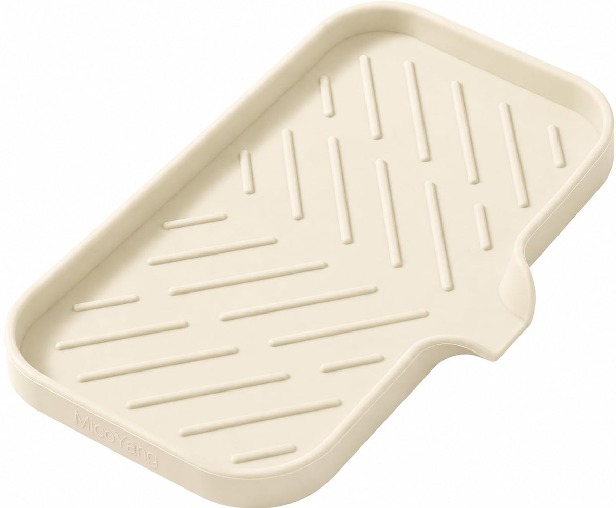 MicoYang Silicone Soap Dish with Drain Spout, Self-Draining Sink Organizer Tray for Bathroom and Kitchen, Sponges, Dispensers and Soap Holder, Non-Slip and Dishwasher Safe, Black (Compact, 4.9"×3.2")