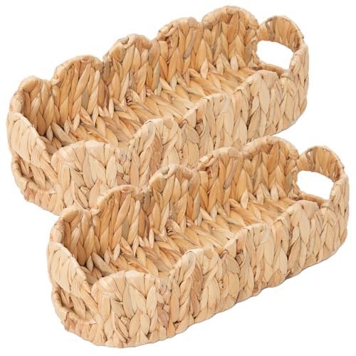 Coeusy Toilet Tank Basket for Bathroom,Scalloped Edge Wicker Basket for Toilet Paper Storage,Small Baskets for Countertop,Shelves,Living Room,Bedroom,Both Organizer&Decor,Natural Water Hyacinth