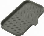 MicoYang Silicone Soap Dish with Drain Spout, Self-Draining Sink Organizer Tray for Bathroom and Kitchen, Sponges, Dispensers and Soap Holder, Non-Slip and Dishwasher Safe, Black (Compact, 4.9"×3.2")