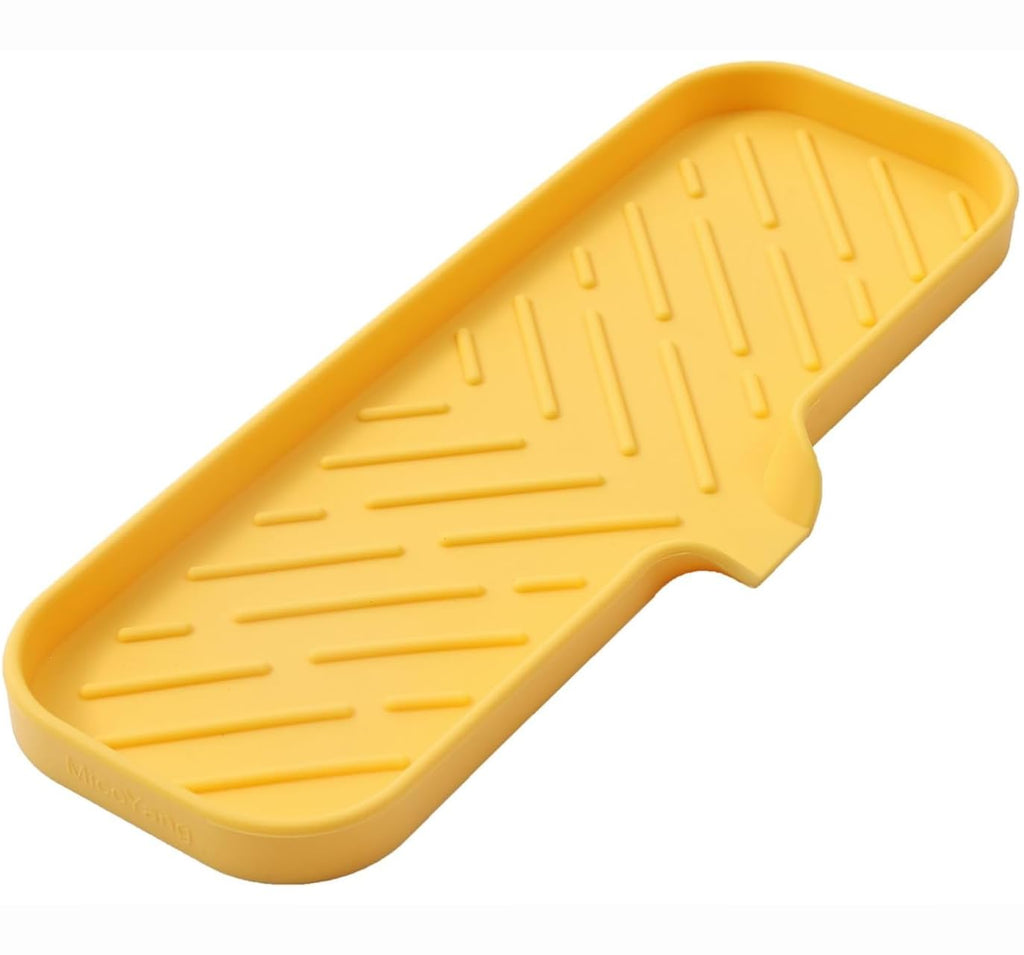 MicoYang Silicone Soap Dish with Drain Spout, Self-Draining Sink Organizer Tray for Bathroom and Kitchen, Sponges, Dispensers and Soap Holder, Non-Slip and Dishwasher Safe, Black (Compact, 4.9"×3.2")