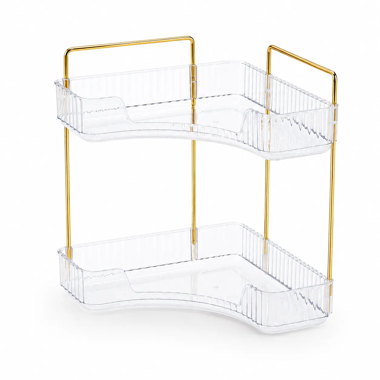 2-Tier Compact Corner Vanity Organizer, Large Cap. Storage Shelf for Makeup, Skincare, Perfume, Bathroom Accessories, Space-Saving Modern Design for Multiple Rooms
