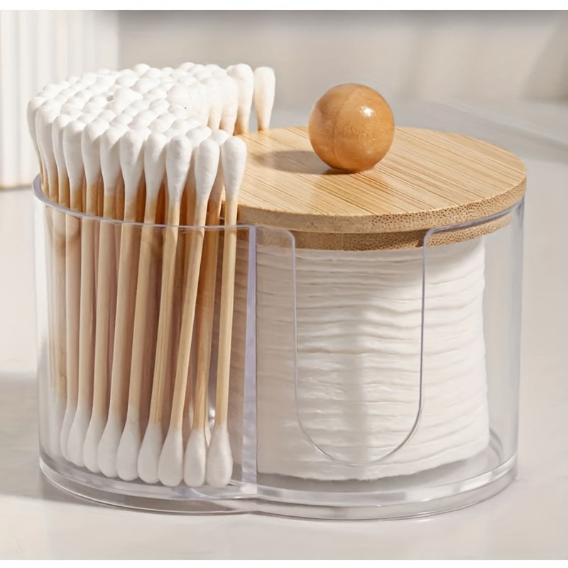 Makeup Round Pad/Floss Sign Holder, Bathroom Essential Jar Additions Bathroom Organization Jar Dresser Organizer 2-In-1 Conjoined Cover Cotton Swab Box Makeup Remover Cotton Storage Box Desktop Cotton Pad Storage Box Double Hole Round Storage