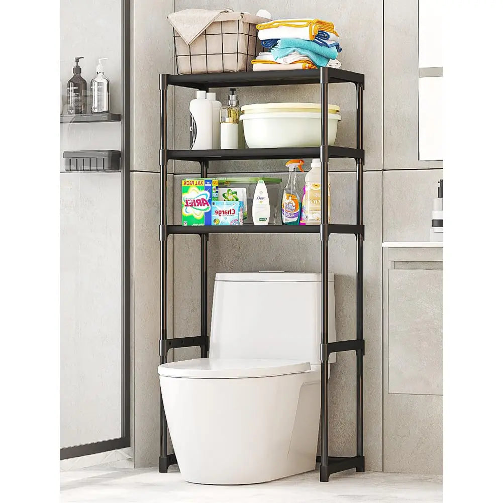 Garvee 3 Tier Bathroom Over Toilet Organizer Rack, Over The Toilet Storage Rack,Space Saver Metal Bathroom Shelves, Freestanding Bathrooms Shelves for Restroom Laundry Balcony, Black