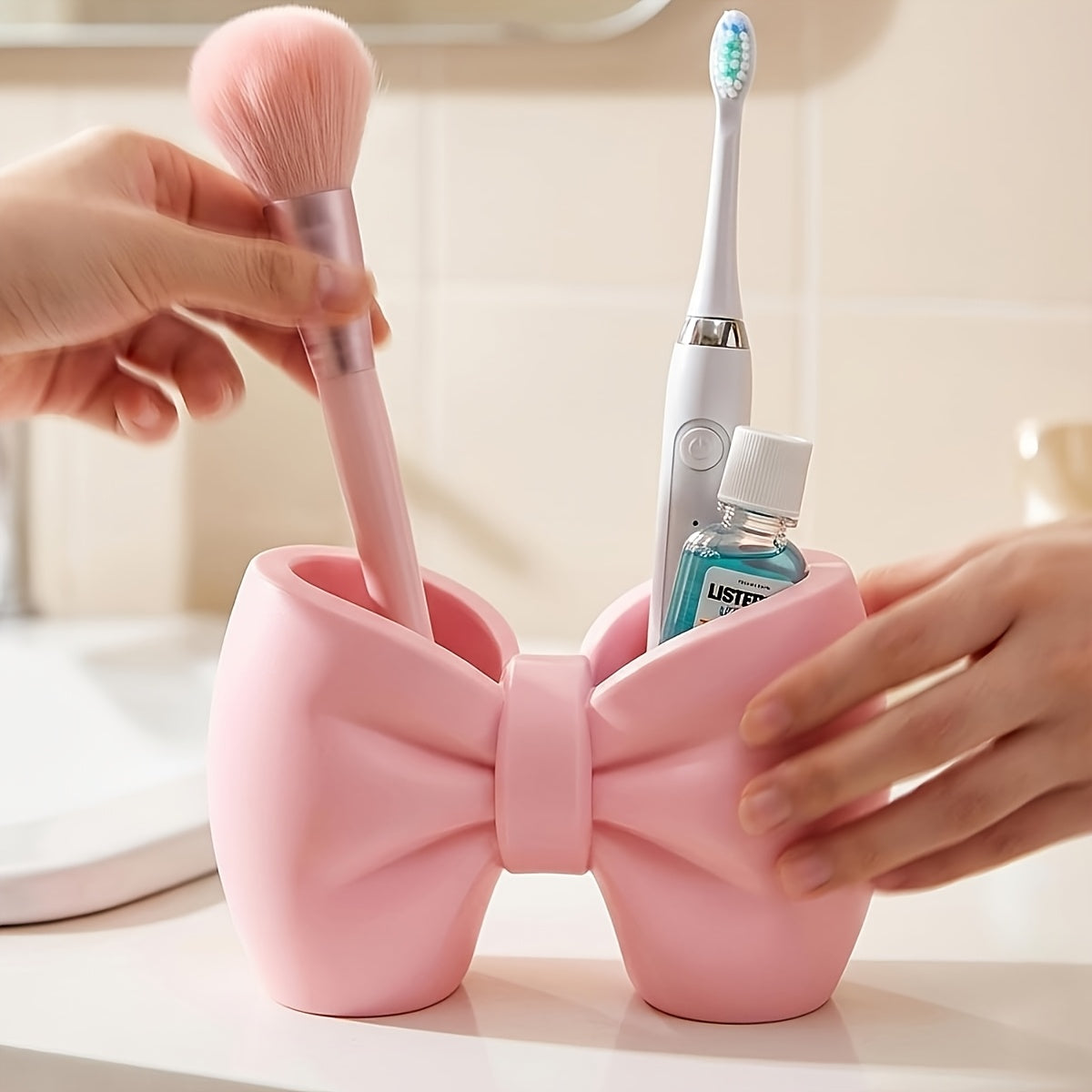Cosmetic Storage Box, Bow-Shaped Organizer, Toothbrush Holder, Suitable for Makeup Brushes, Eyebrow Pencils, Eyelash Brushes, Etc., Hair Accessory Storage, for Home Use