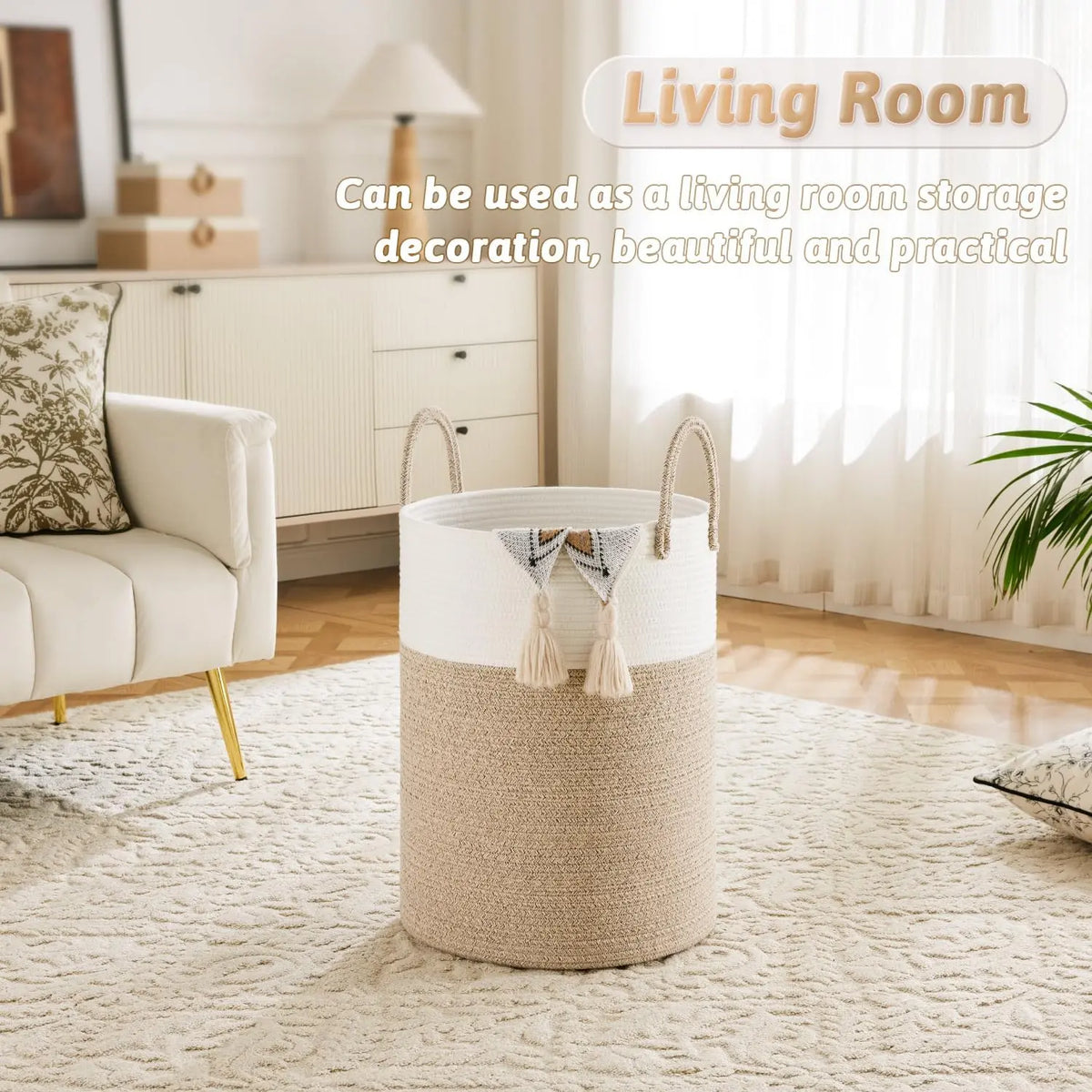 Collapsible Woven Cotton Rope Laundry Basket - Eco-Friendly, Breathable, Decorative Weaving Clothes Basket & Weaving Laundry Organizer (46L/60L/80L/100L) for Dirty Clothes, Toys Storage in Bathroom, Living Room