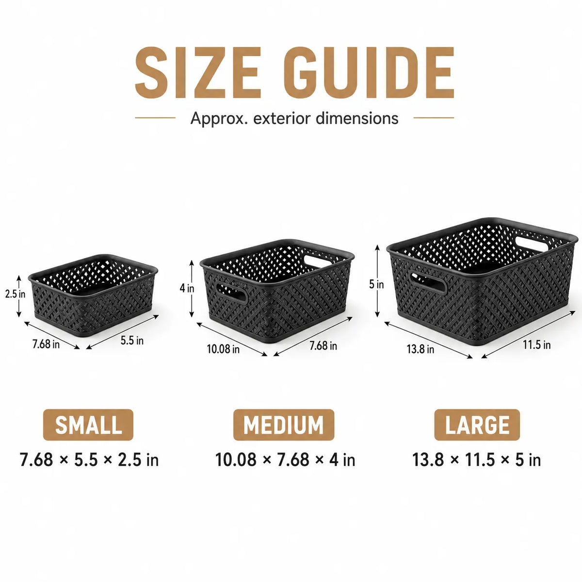 MaxGear 3 Pack Plastic Storage Baskets with Built-In Handles, Woven Organizer Bins for Pantry, Closet, Cabinet, Bathroom, Kitchen and Office, Multiple Sizes and Colors Home Organization Containers Pantry Storage Basket