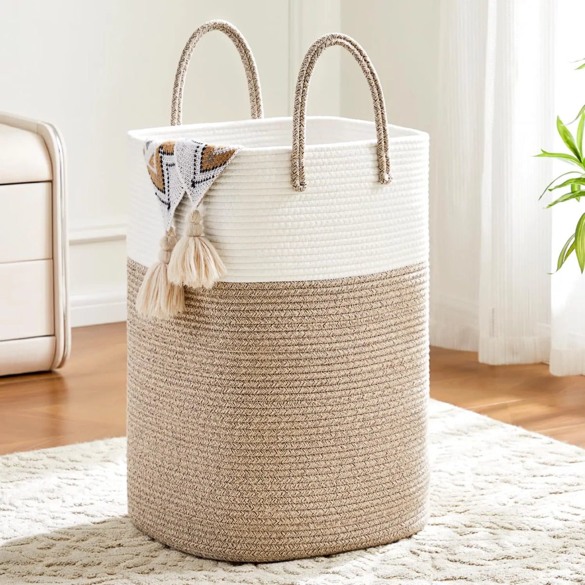 Round Eco-Friendly Classic Woven Cotton Rope Collapsible Laundry Hamper - 40-100L Laundry Basket, House Organizer, Home Supplies Storage Basket with Room Decor Functionality for Baby Toys, Bathroom, Laundry Baskets,dorm essentials,home decor
