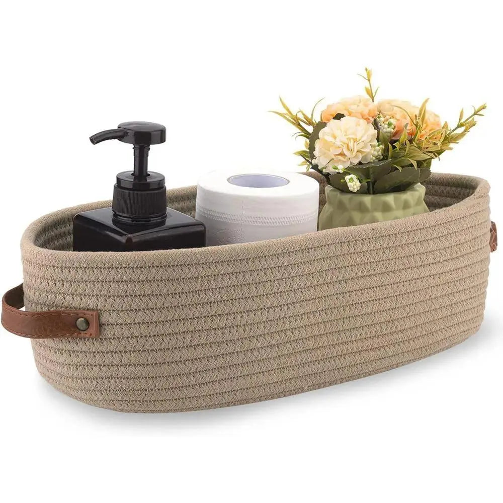 Boho Style Woven Storage Basket, Decorative Bathroom Organizer for Toiletries, Multi-Purpose Bohemian Household Basket with Durable Stylish Design