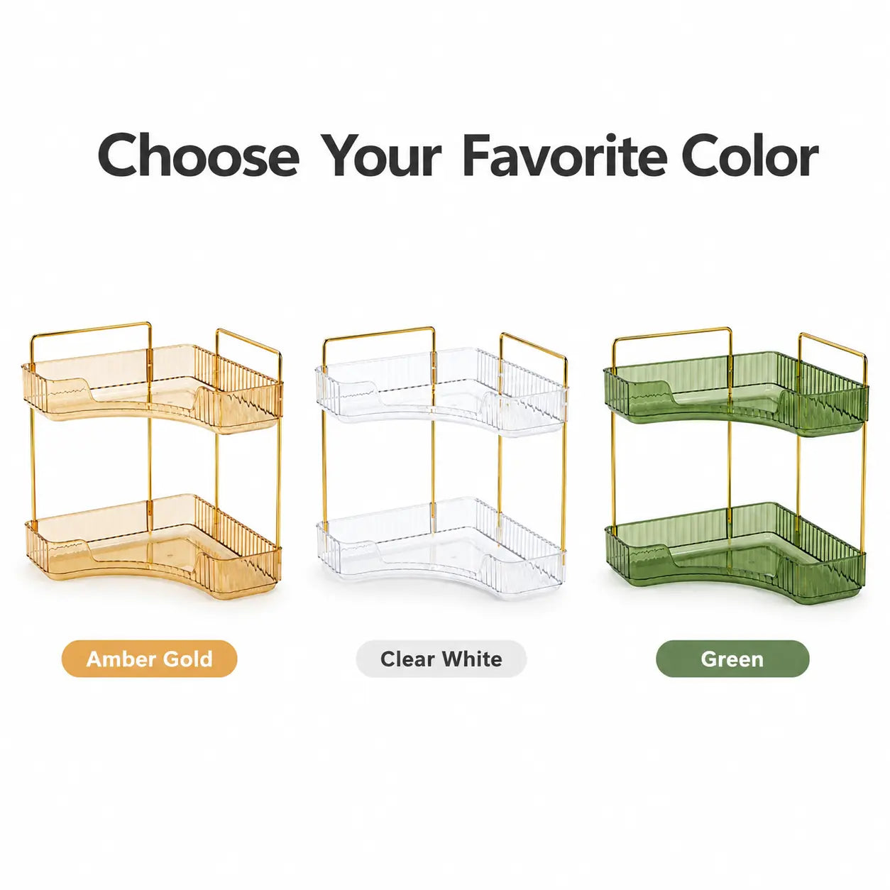 2-Tier Compact Corner Vanity Organizer, Large Cap. Storage Shelf for Makeup, Skincare, Perfume, Bathroom Accessories, Space-Saving Modern Design for Multiple Rooms