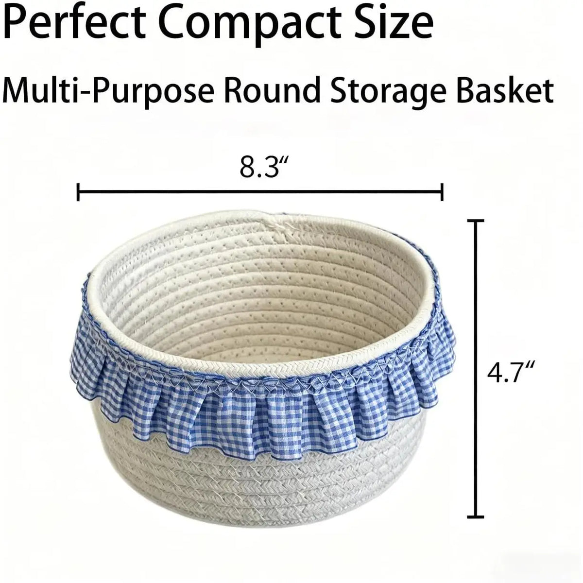 Round Storage Basket, Small Decorative Storage Bin for Bedroom, Kitchen, Office, Bathroom, Countertop Organizer, 8.3”D x 4.7”H
