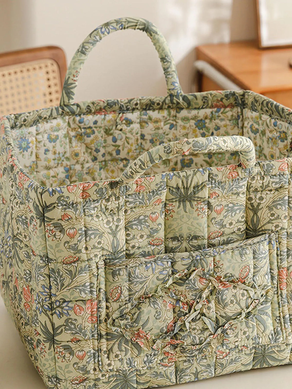 Floral Pattern Fabric Decorative Storage Basket, Portable Home Organizer for Kitchen, Bathroom and Office, Flower, Bathroom Storage Baskets