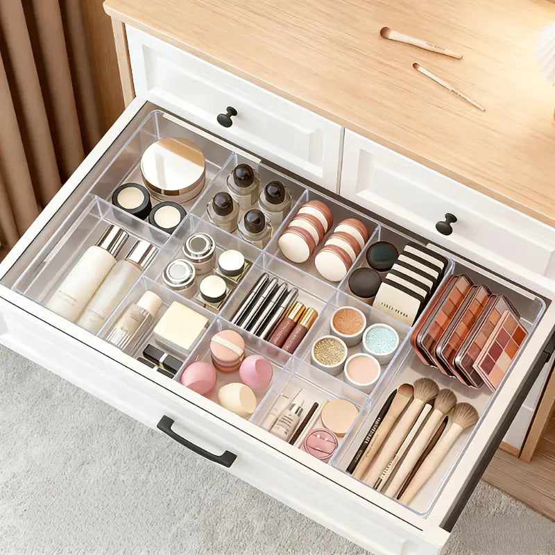 Expandable Drawer Organizer with Expands Lengthwise Compartments - Storage Organization Solution for Bathroom & Bedroom, Makeup Beauty Organizer Storage for Vanity & Desk Drawers, Boxes, Adjustable