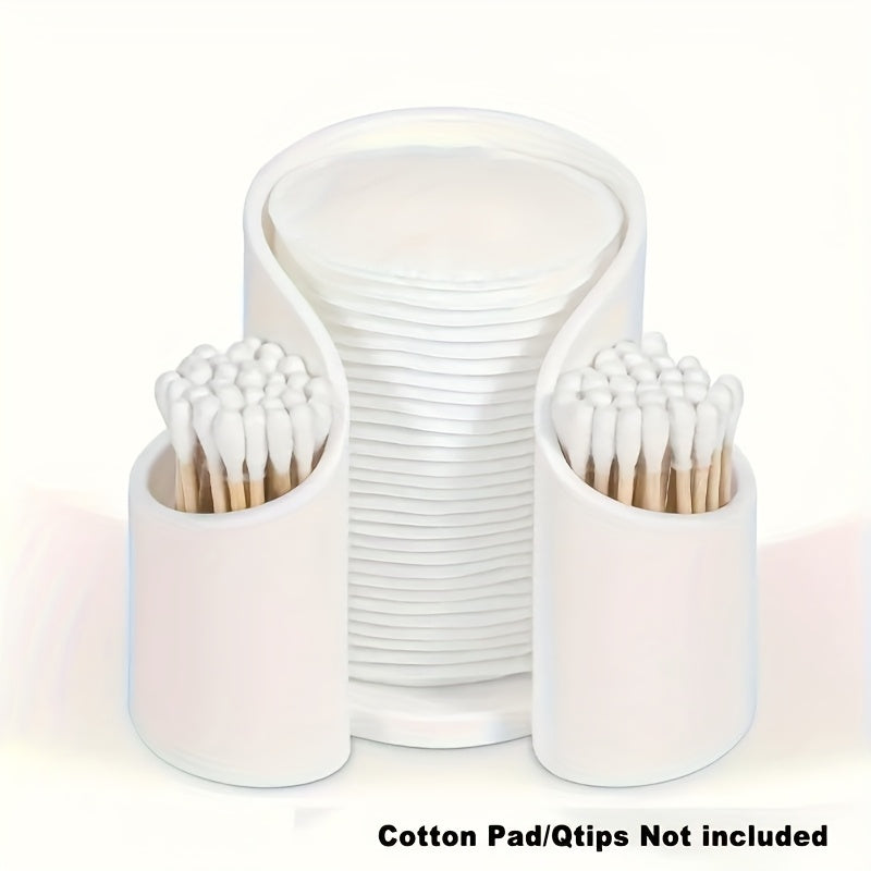 Plastic Dual-Well Makeup & Swab/ Pad Organizer - Compact Round Cosmetic Storage Box with Smooth Surface, Space-Saving Vanity Case for Bathroom Countertop, Desk - Minimalist Cosmetic Holder (No Included)