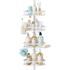 Consumest Shower Caddy Tension Pole - 4 Tier Corner Shower Shelves with Brush & Soap Holder, 304 Stainless Steel Rustproof Adjustable Organizer Rack for Bathtub, Bathroom, 27.6-108.3 Inch, White