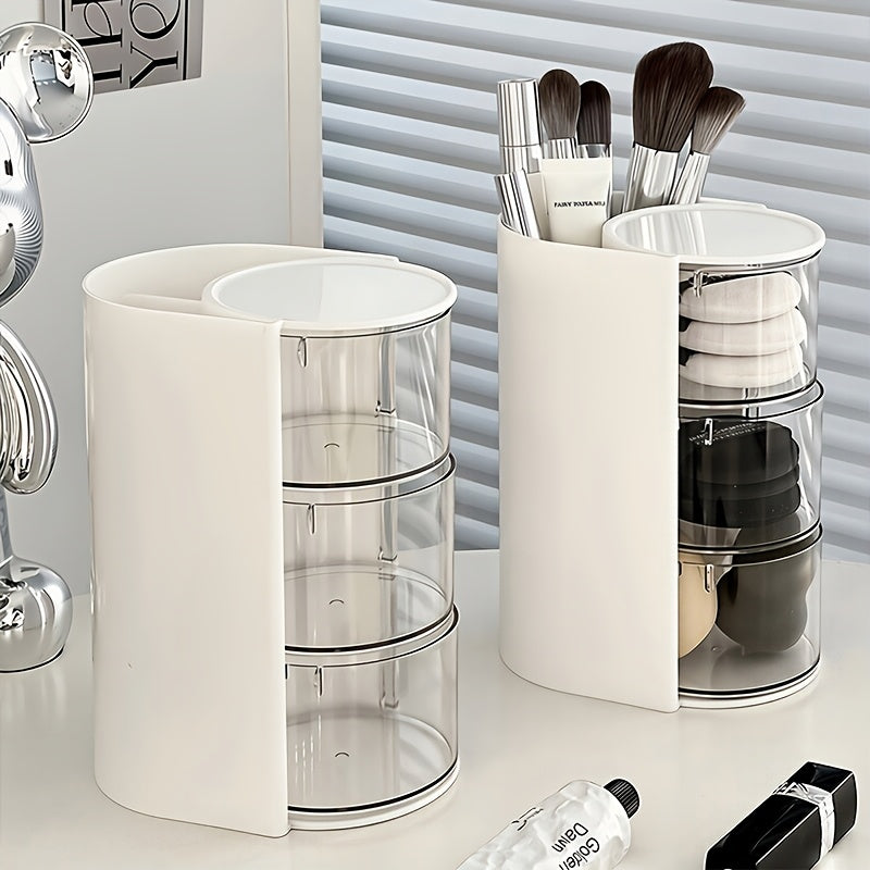 2/3-tier 180° Rotating Desktop Organizer, Makeup Sponge and Brush Holder, Multi-layer Desktop Storage for Easter Eggs, Cosmetics, Hair Ties, and Makeup Accessories, Rotating Transparent Hair Accessory Organizer | Dust-proof Plastic Material