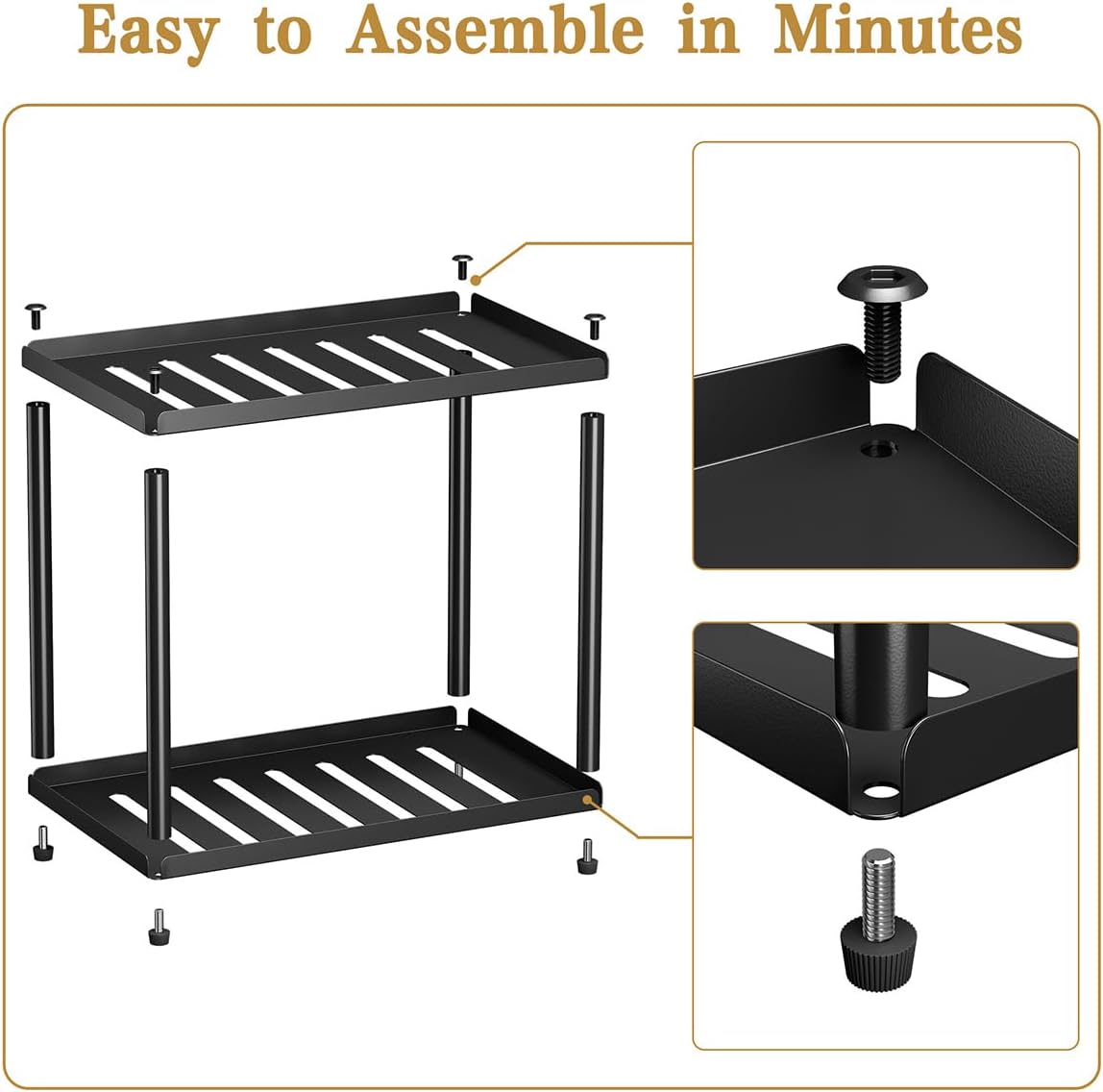 2 Tier Bathroom Counter Organizer, Rectangular Vanity Organizer Shelf, Skincare and Makeup Countertop Storage Rack for Kitchen, Bathroom, Bedroom, Black