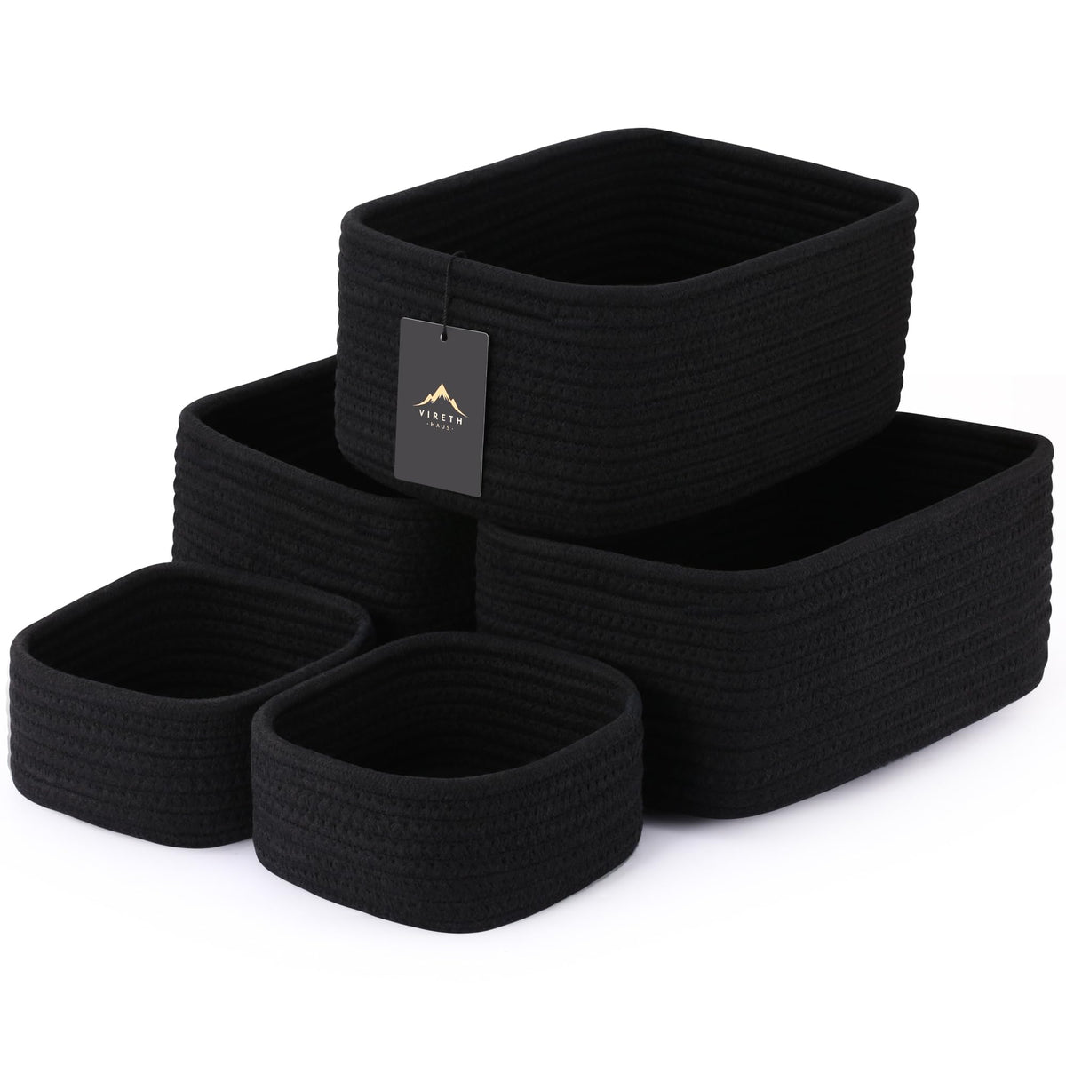 5-Pack Small Woven Rope Storage Baskets, 2 Sizes Organizer Bins