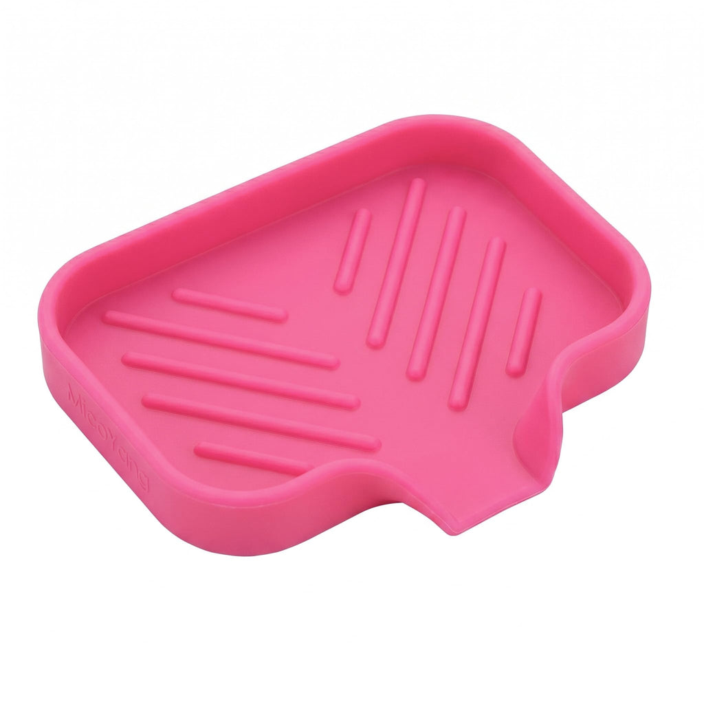 MicoYang Silicone Soap Dish with Drain Spout, Self-Draining Sink Organizer Tray for Bathroom and Kitchen, Sponges, Dispensers and Soap Holder, Non-Slip and Dishwasher Safe, Black (Compact, 4.9"×3.2")