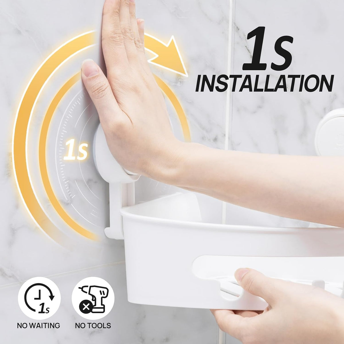LEVERLOC Corner Shower Caddy Suction Cup, shower shelves suction cup, White