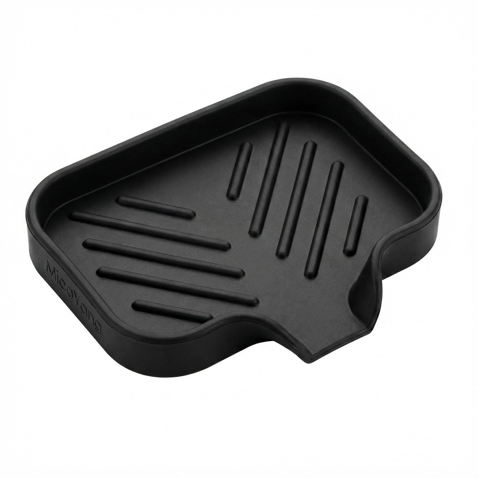 MicoYang Silicone Soap Dish with Drain Spout, Self-Draining Sink Organizer Tray for Bathroom and Kitchen, Sponges, Dispensers and Soap Holder, Non-Slip and Dishwasher Safe, Black (Compact, 4.9"×3.2")