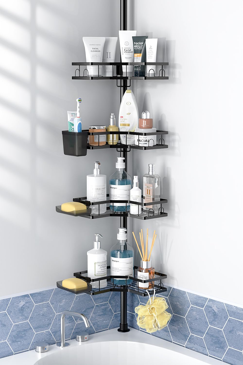 Adjustable Shower Caddy Tension Pole: Rustproof Corner Bathroom Shelves