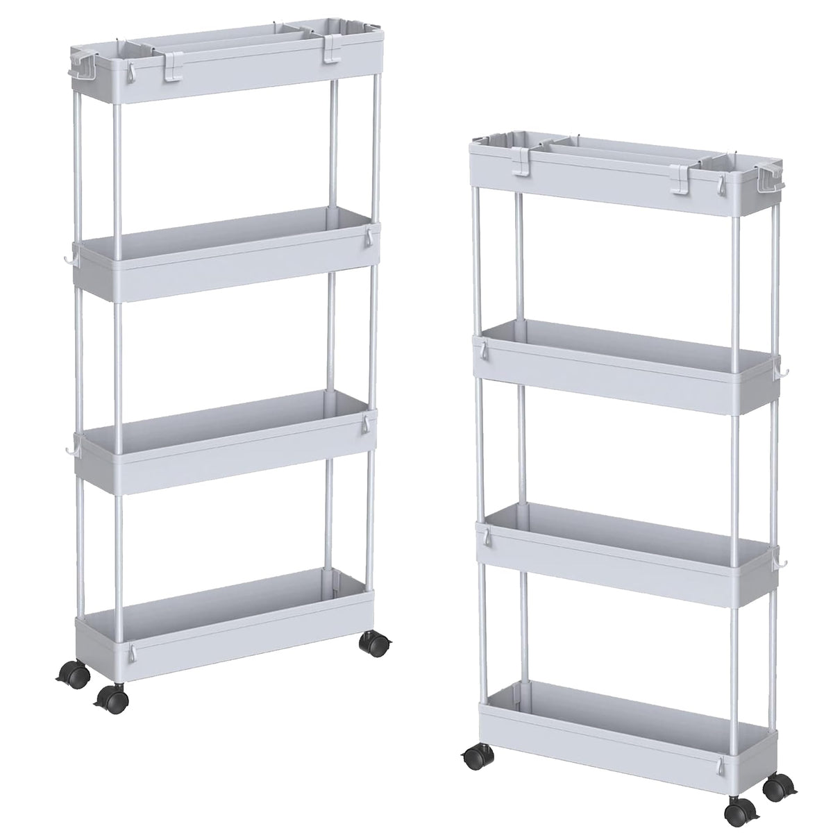 SPACELEAD Slim Storage Cart 4 Tier,Bathroom Organizer Rolling Utility, Mobile Shelving Unit Slide Out for Office, Kitchen, Laundry Room & Narrow Places,White