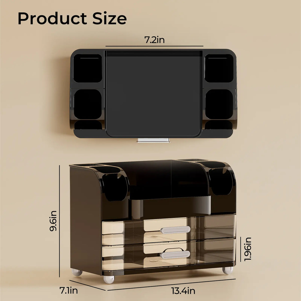 Makeup Organizer for Vanity with 2 Large Drawers, Cosmetic Display Case with Brush Holders, Easy to Storage for Bathroom Countertop Skincare, Desk Office Supplies,dorm essentials,home decor,dorm room inspo,college dorm essentials,dorm haul