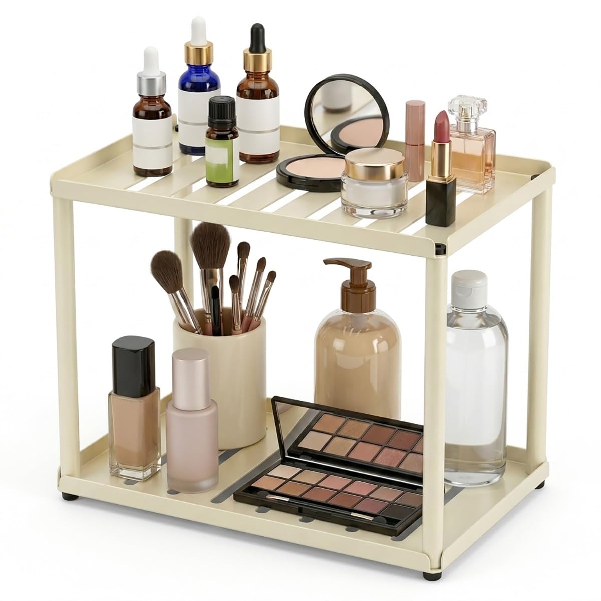 2 Tier Bathroom Counter Organizer, Rectangular Vanity Organizer Shelf, Skincare and Makeup Countertop Storage Rack for Kitchen, Bathroom, Bedroom, Black