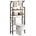 YATINEY 2-Tier Over The Toilet Storage, Multifunctional Vertical Over Toilet Bathroom Organizer, Freestanding Bathroom Storage Shelves with Hooks, Bathroom Organizer, Rustic Brown and Black TR01WT