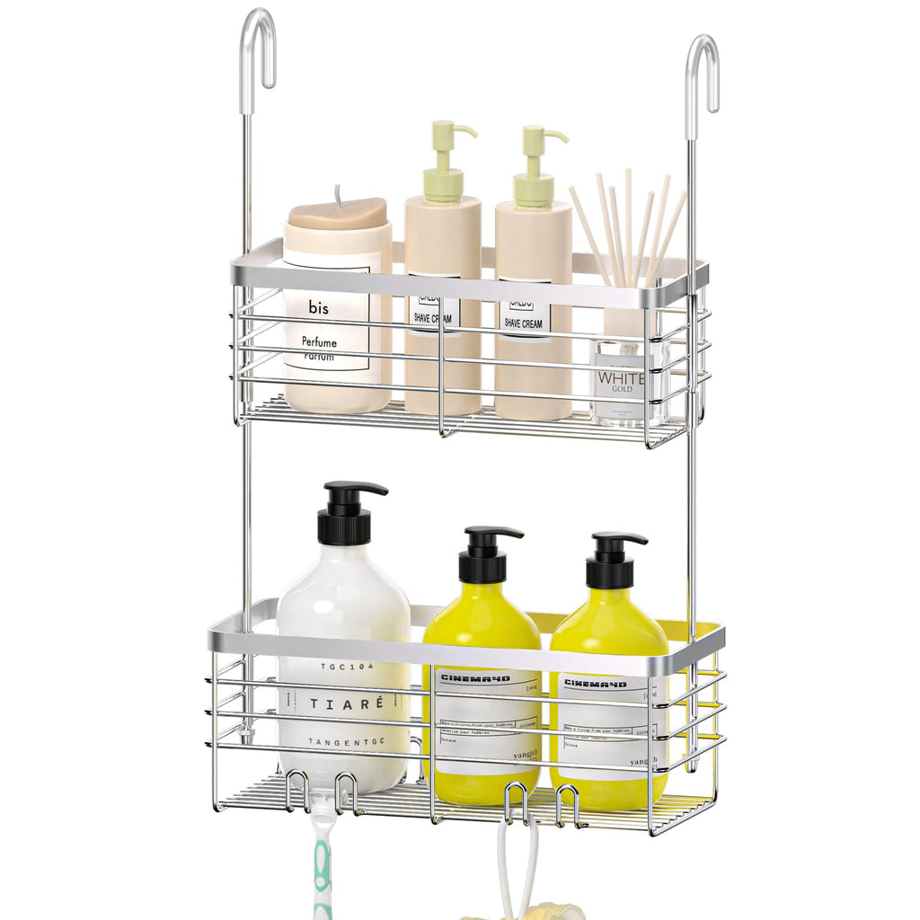 DELLAN Hanging Shower Organizer, Shower Rack with Hooks Over the Door