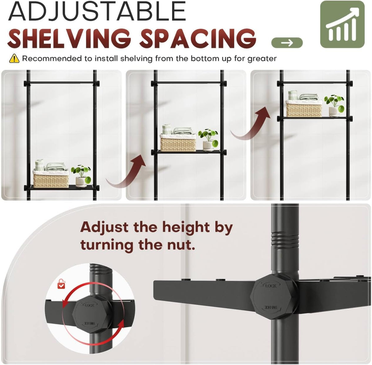 Goovilla Over The Toilet Storage Shelf, 64-124inch(H) 15-27inch(W), Black