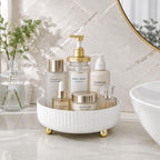 360 Rotating Makeup Perfume Organizer Skincare Tray, Small Ivory White