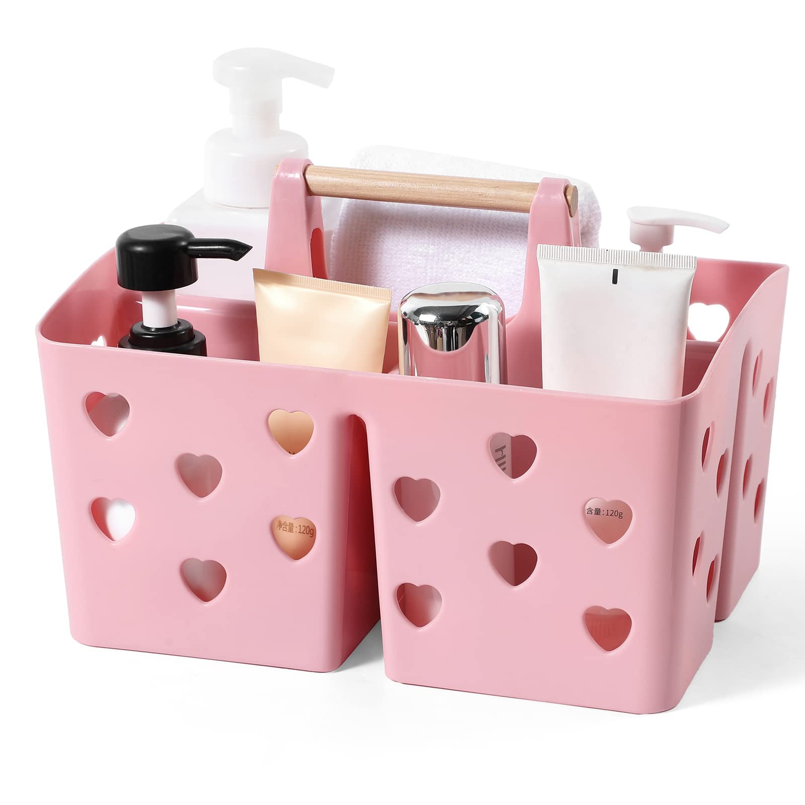 Portable Shower Caddy Plastic Shower Basket Organizer with Handle, Pink