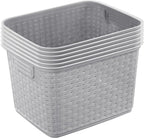 Sterilite Tall Weave Basket, Rectangular Plastic Décor Bin, Gray, 6 Pack