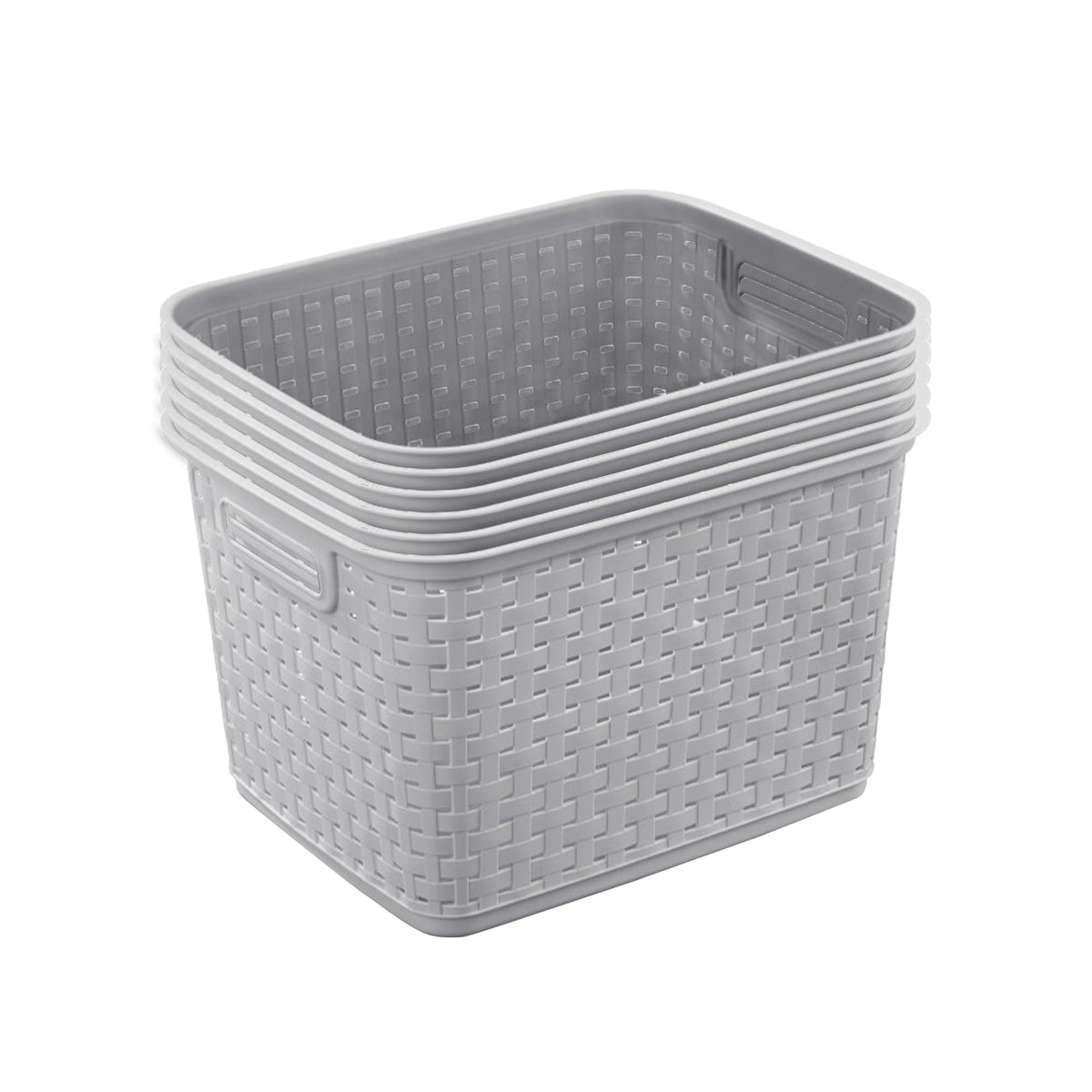 Sterilite Tall Weave Basket, Rectangular Plastic Décor Bin, Gray, 6 Pack
