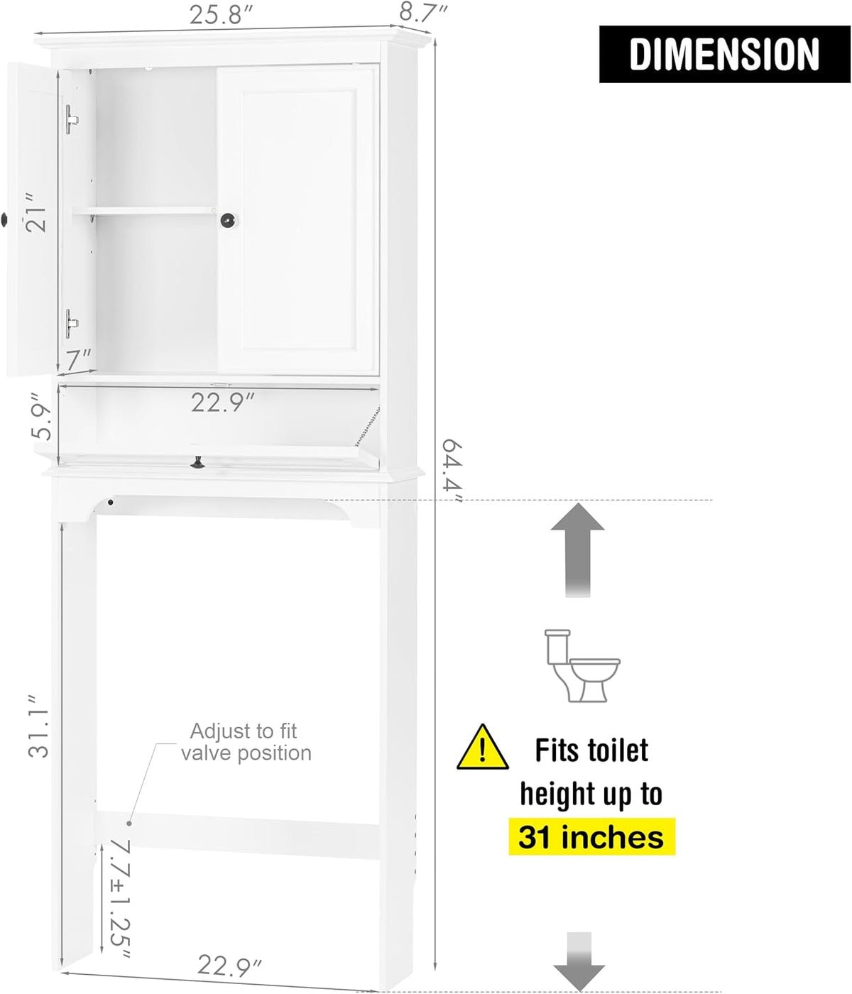 Spirich Bathroom Over the Toilet Storage Cabinet with Tilt-Out Cube, White