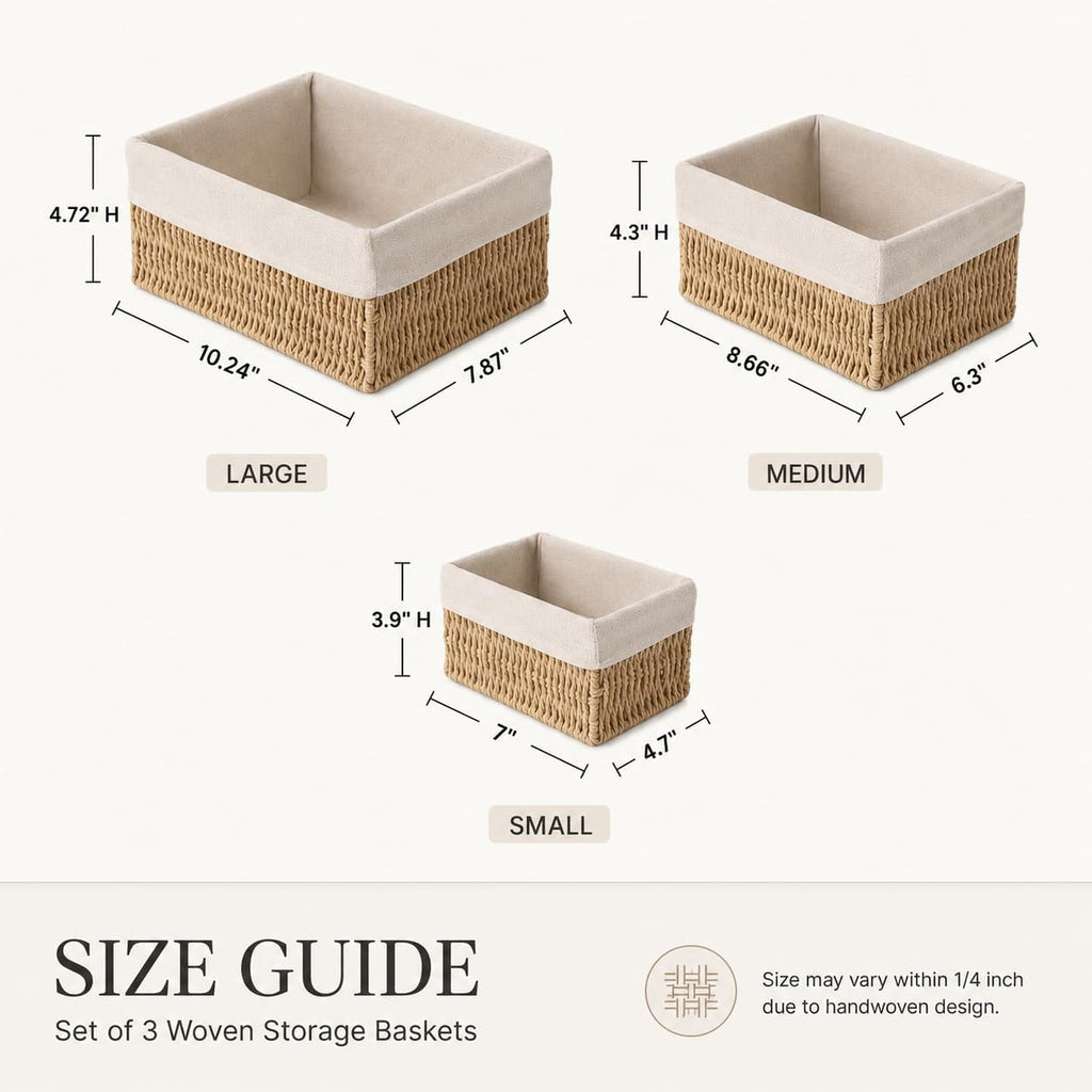 Wicker Storage Baskets Set of 3, Bathroom & Shelf Bins