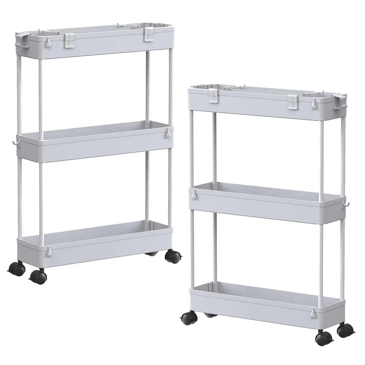 SPACELEAD Slim Storage Cart 3 Tier,Bathroom Organizer Rolling Utility, Mobile Shelving Unit Slide Out for Office, Kitchen, Laundry Room & Narrow Places,White