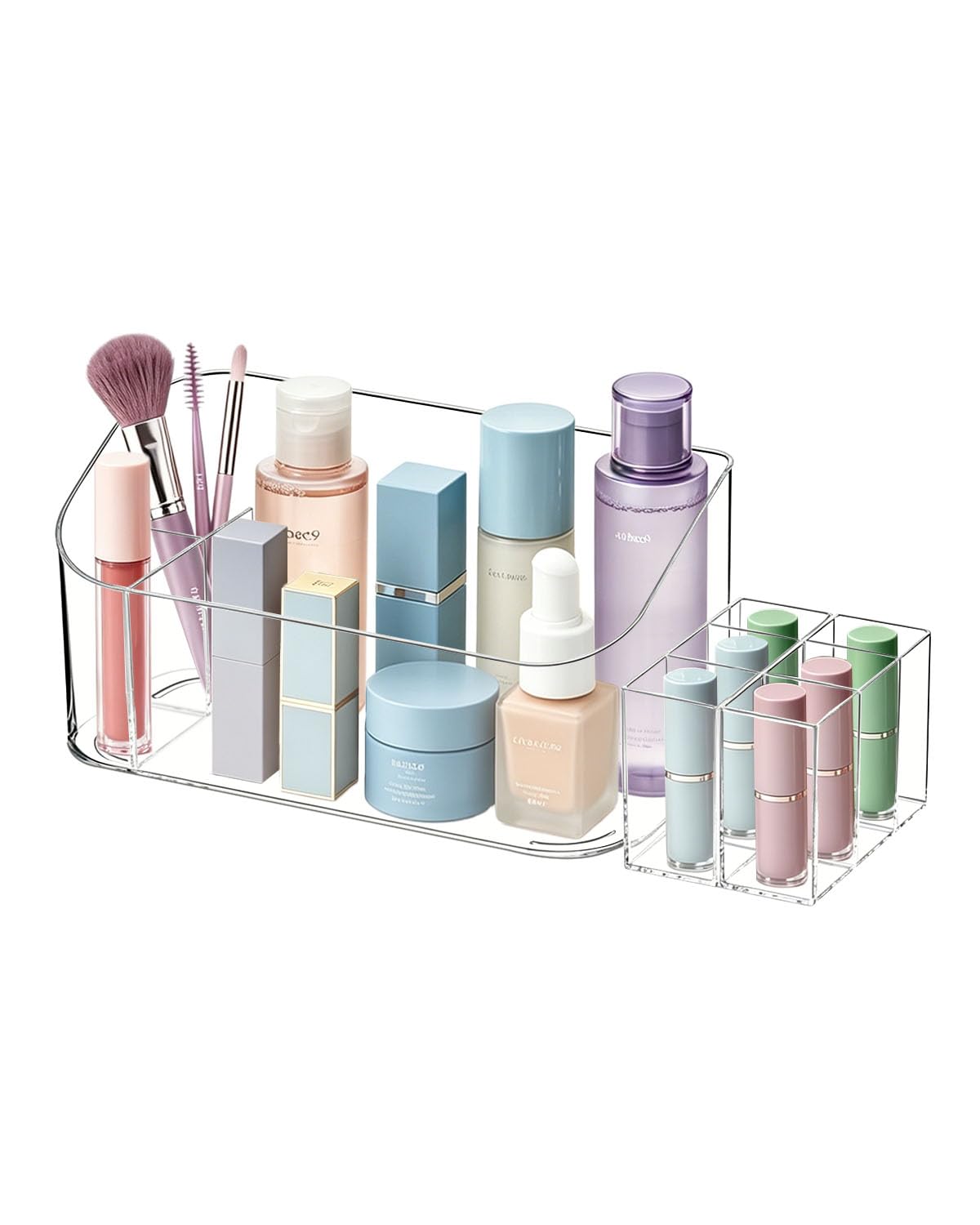 Makeup Tray Holder Organizer Cosmetic Display Case Tabletop Desktop Vanity Countertop Bathroom Wall Cabinet Medicine Storage Box 9 Dividers 2 Removable Women Ladies Girls Gifts Crystal Pink 1 PACK
