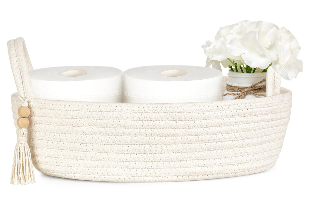 Mkono Toilet Paper Basket, Boho Bathroom Decor, Small Storage Organizer