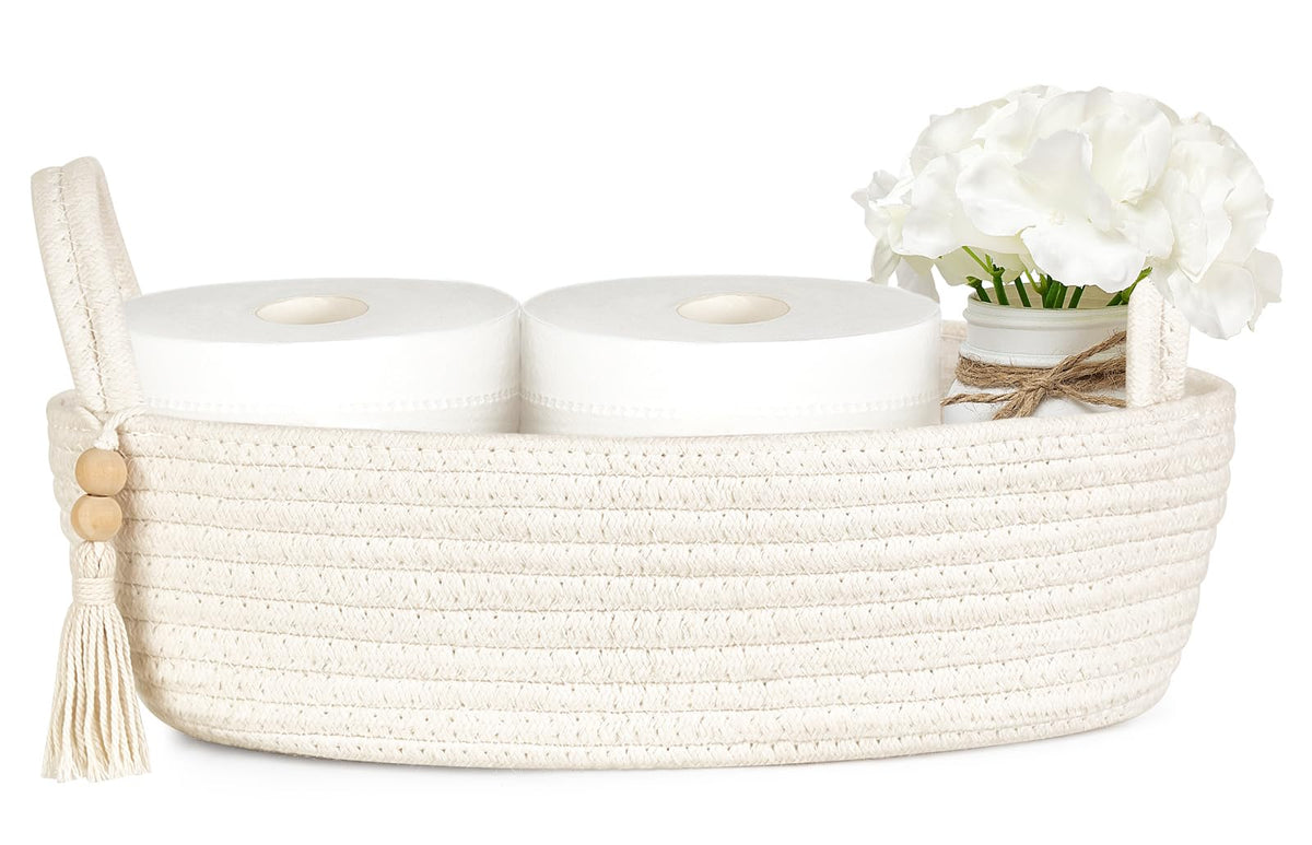Mkono Toilet Paper Basket, Boho Bathroom Decor, Small Storage Organizer