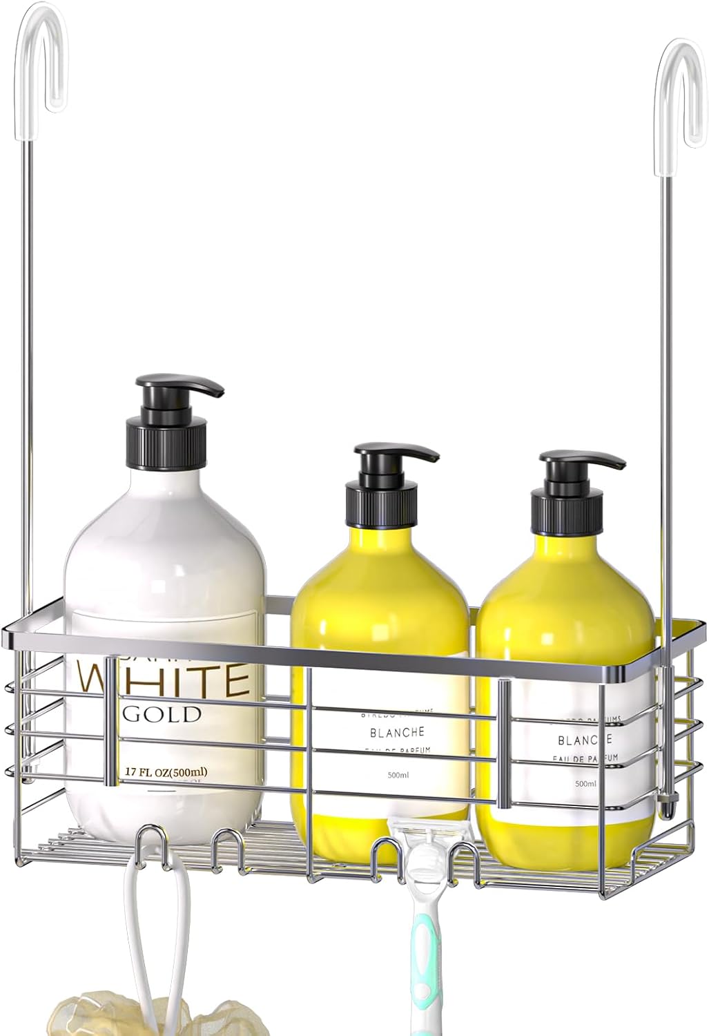 DELLAN Hanging Shower Organizer, Shower Rack with Hooks Over the Door