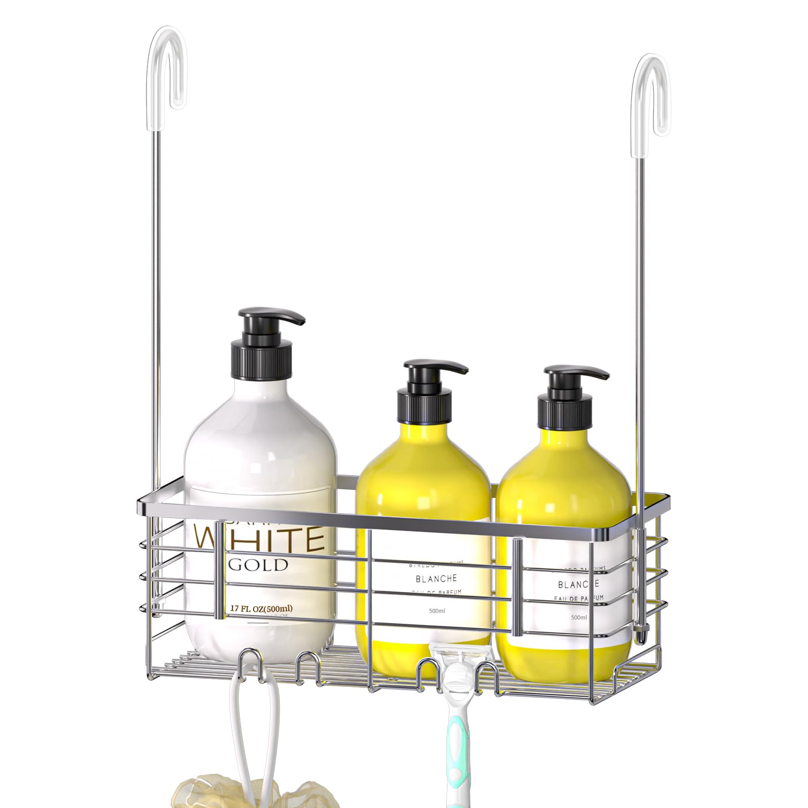DELLAN Hanging Shower Organizer, Shower Rack with Hooks Over the Door